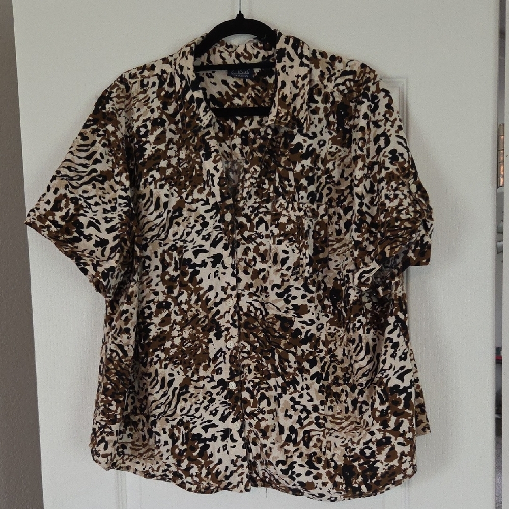 Gloria Vanderbilt Casuals Brown, Black and Cream Blouse Size 2X